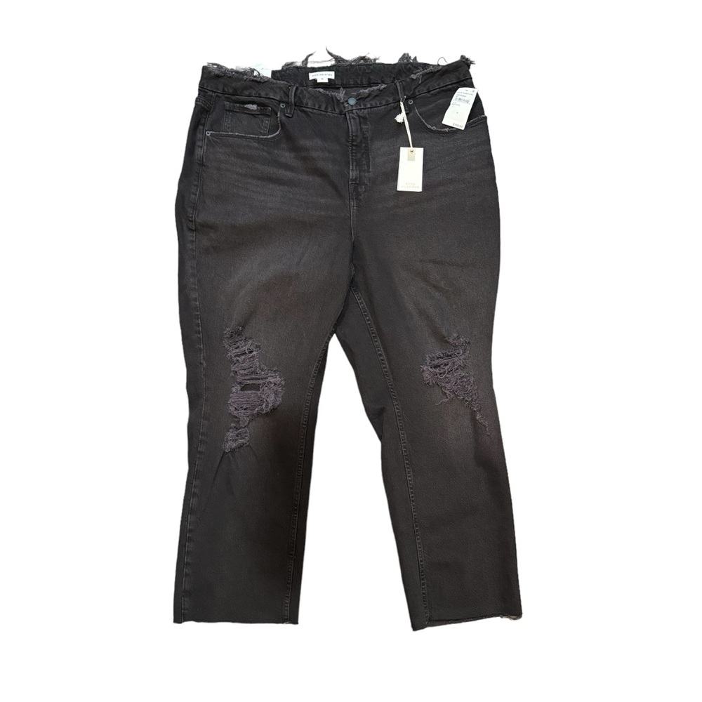 Good American Woman’s Plus Size 18 Distressed Frayed Waist & Leg Hems Black